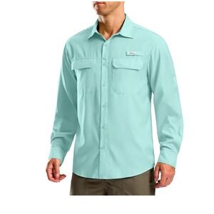 Pudolla Men's Long Sleeve Aqua Blue Mint Sun Protection Fishing Shirt Size M